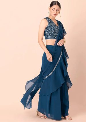 Teal Mirror Saree